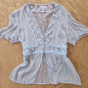 Free People Sheer Lace Button Blouse